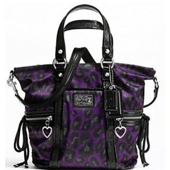 Coach #F20071 Poppy Purple Ocelot Daisy Glam Glitter Tote Bag - Picture 1 of 10